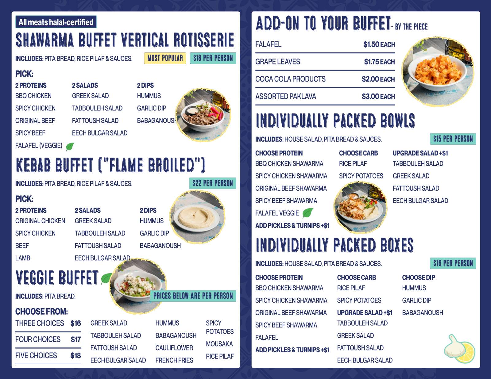 Garlic'n Lemons catering menu we designed
