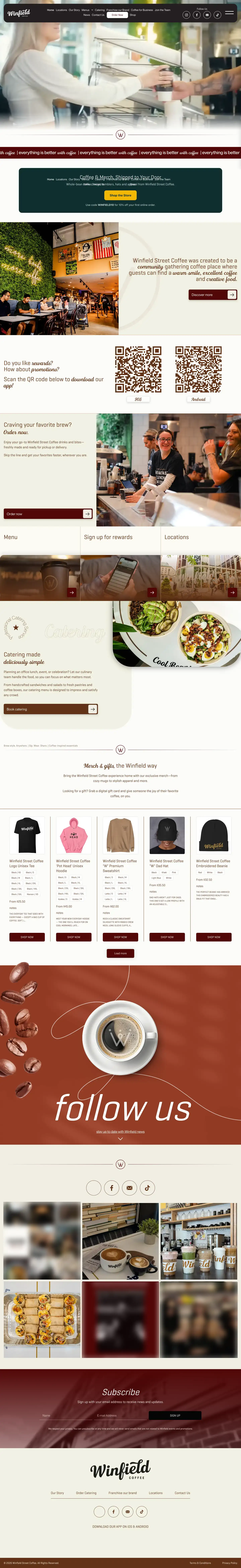 The Winfield Street Coffee website and ordering menu we built, desktop